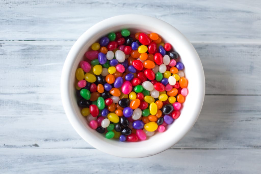 Jellybeans in a white bowl