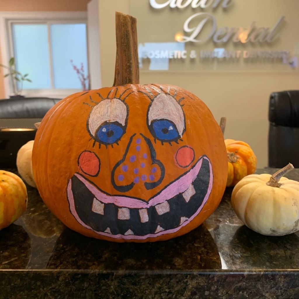 Goofy face painted pumpkin