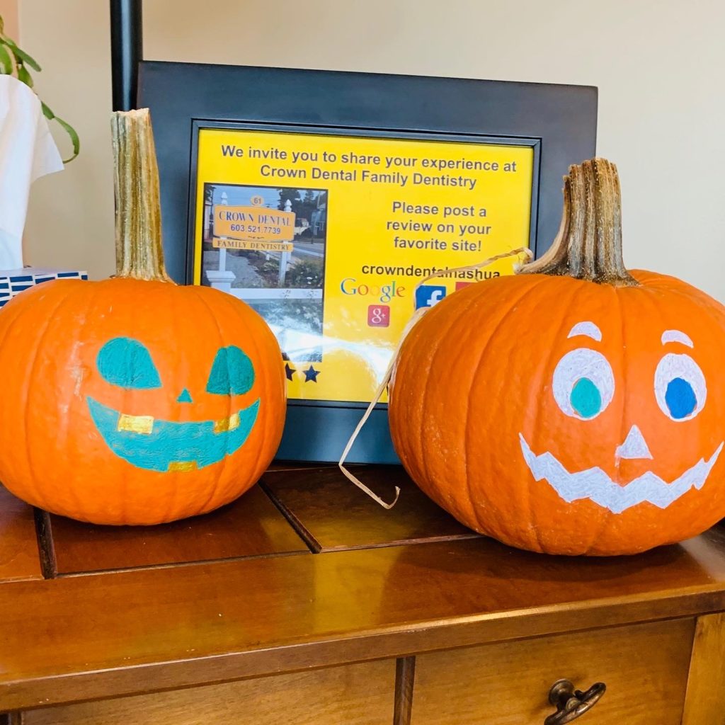 Two painted pumpkins